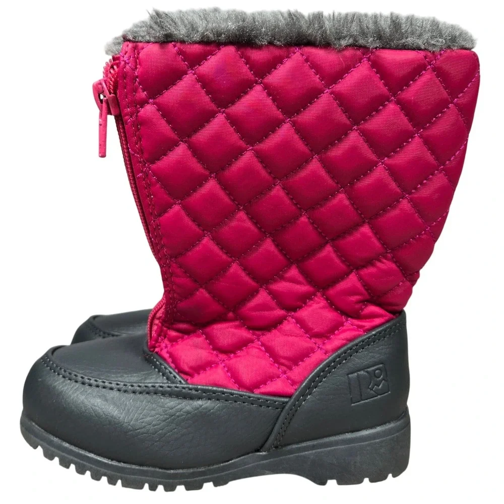 Kids Toddler Girl Pink Quilted‎ Winter Snow Boots Faux Fur Lined Zip Up Size 9